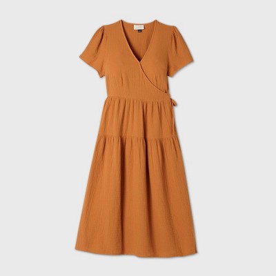 Women's Short Sleeve Wrap Dress - Universal Thread™ Gold S : Target